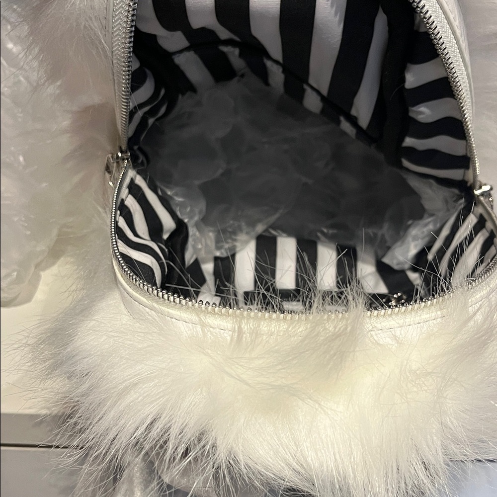 White Faux Fur Ghost Backpack — Women's Plush Halloween Backpack - Picture 3 of 5